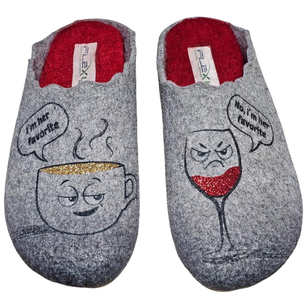 Flexus by Spring Step Women's Felt Slippers Coffee Wine Print Gray Red EU‎ Sz 38